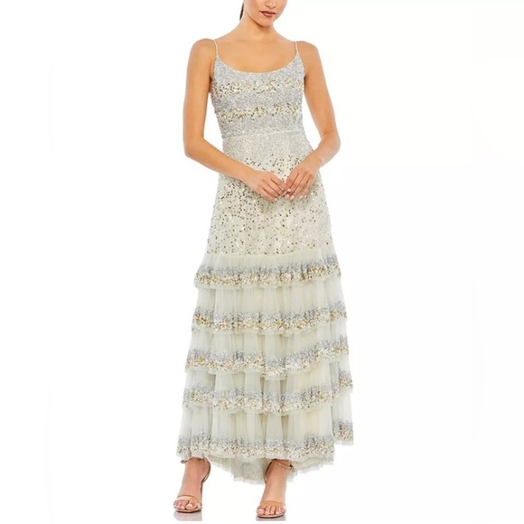 Mac Duggal NWT Champagne Ivory Tiered Sequin Embellished Midi Dress Sz 8 #10883 - Picture 5 of 14